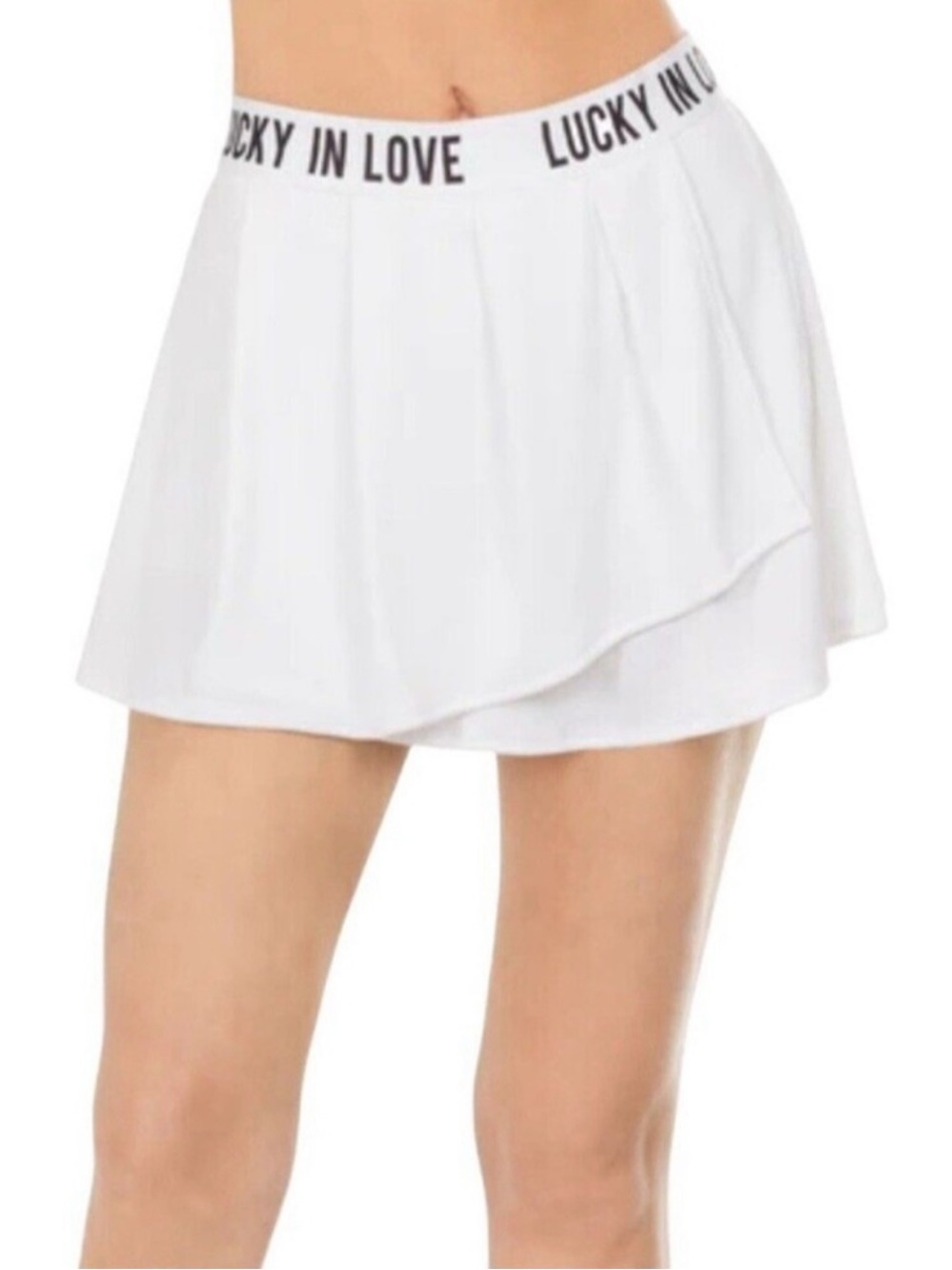 LUCKY IN LOVE White Pleated Tennis Skirt Athletic Skort Wide Medium NWOT